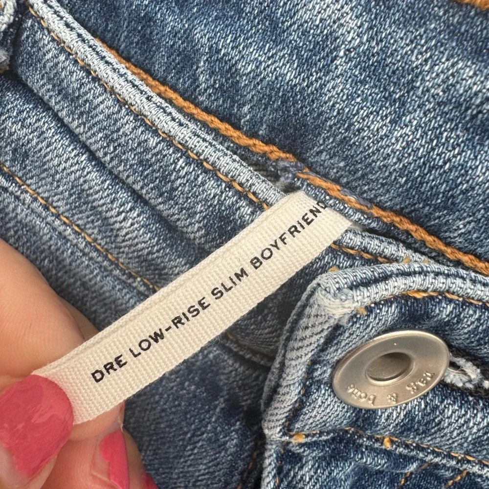 Rag & Bone Dre Low Rise Slim Boyfriend‎ Jeans Distressed Frayed Hem Blue Size 27